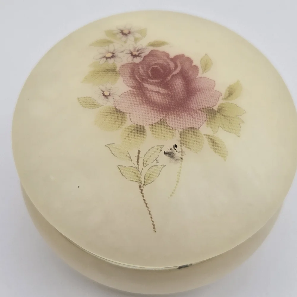 Vintage Genuine Alabaster Hand Carved Floral Trinket Box Made In Italy